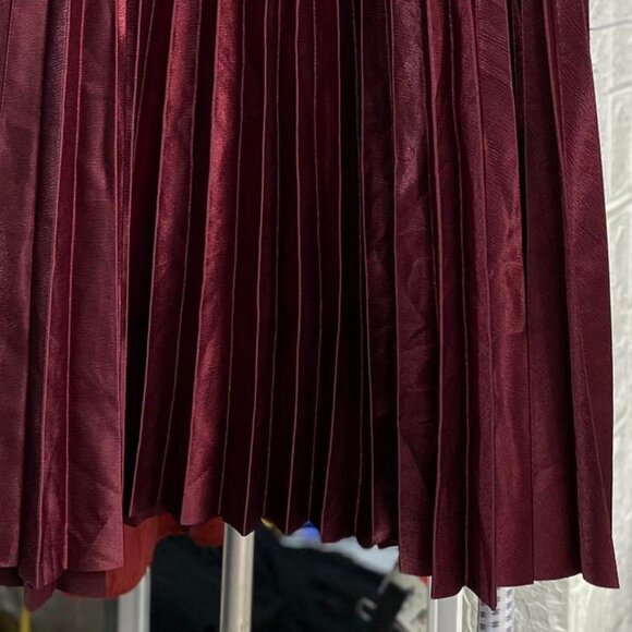 NWOT Burgundy Elegance High-Waisted Pleated Maxi Skirt - Picture 4 of 4
